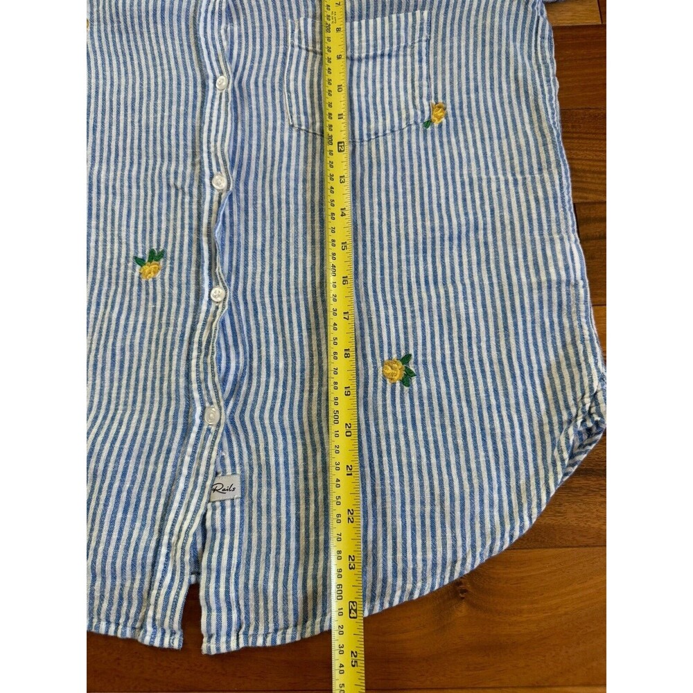 Rails Charli Embroidered Yellow Rose Shirt Blue Stripe Linen Button Down Women S - Picture 9 of 11